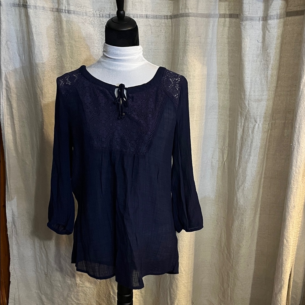 Dress Barn Deep Blue Blouse with Lace Accents